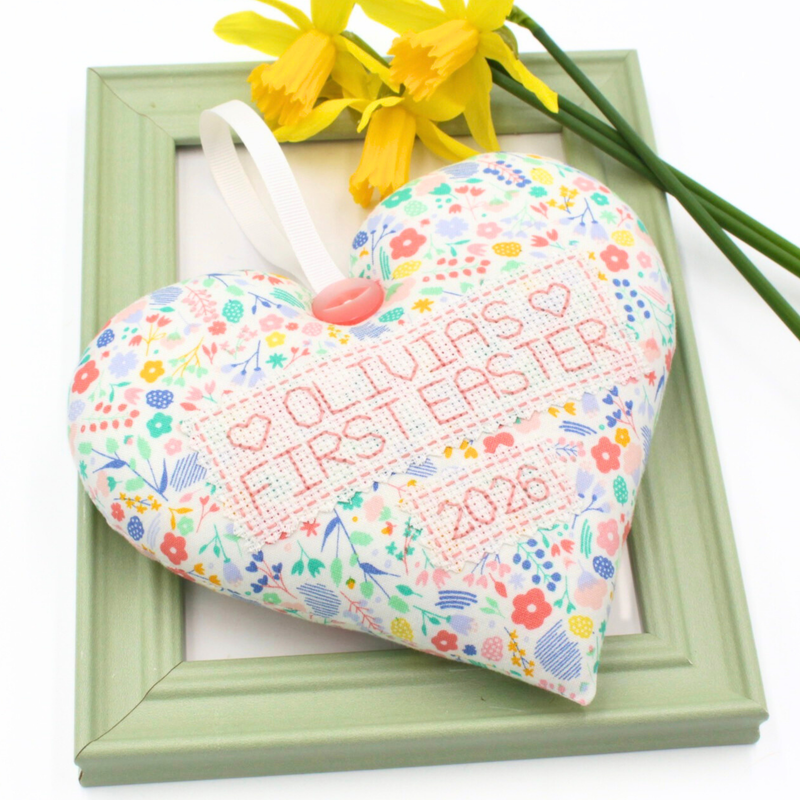 Personalised First Easter Keepsake Heart | Hand Embroidered Baby Easter Decoration