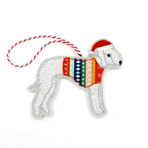 Handmade cotton and felt Bedlington Terrier dog decoration, perfect for pet lovers