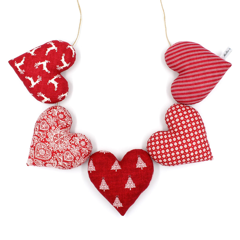 Red Scandi Christmas Heart Garland - RS1