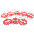 Group of round fabric Christmas bauble decorations with personalised wording. Tree ornaments.